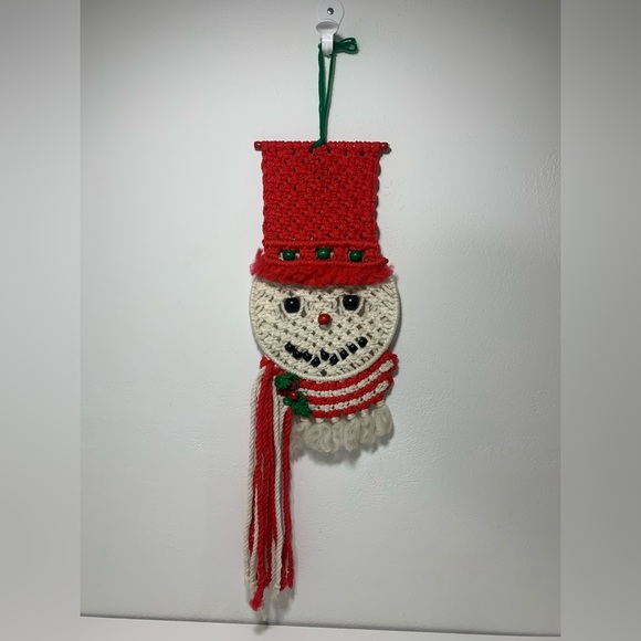 Vintage Macrame Snowman Wall hanging Decor - boho - Picture 1 of 7